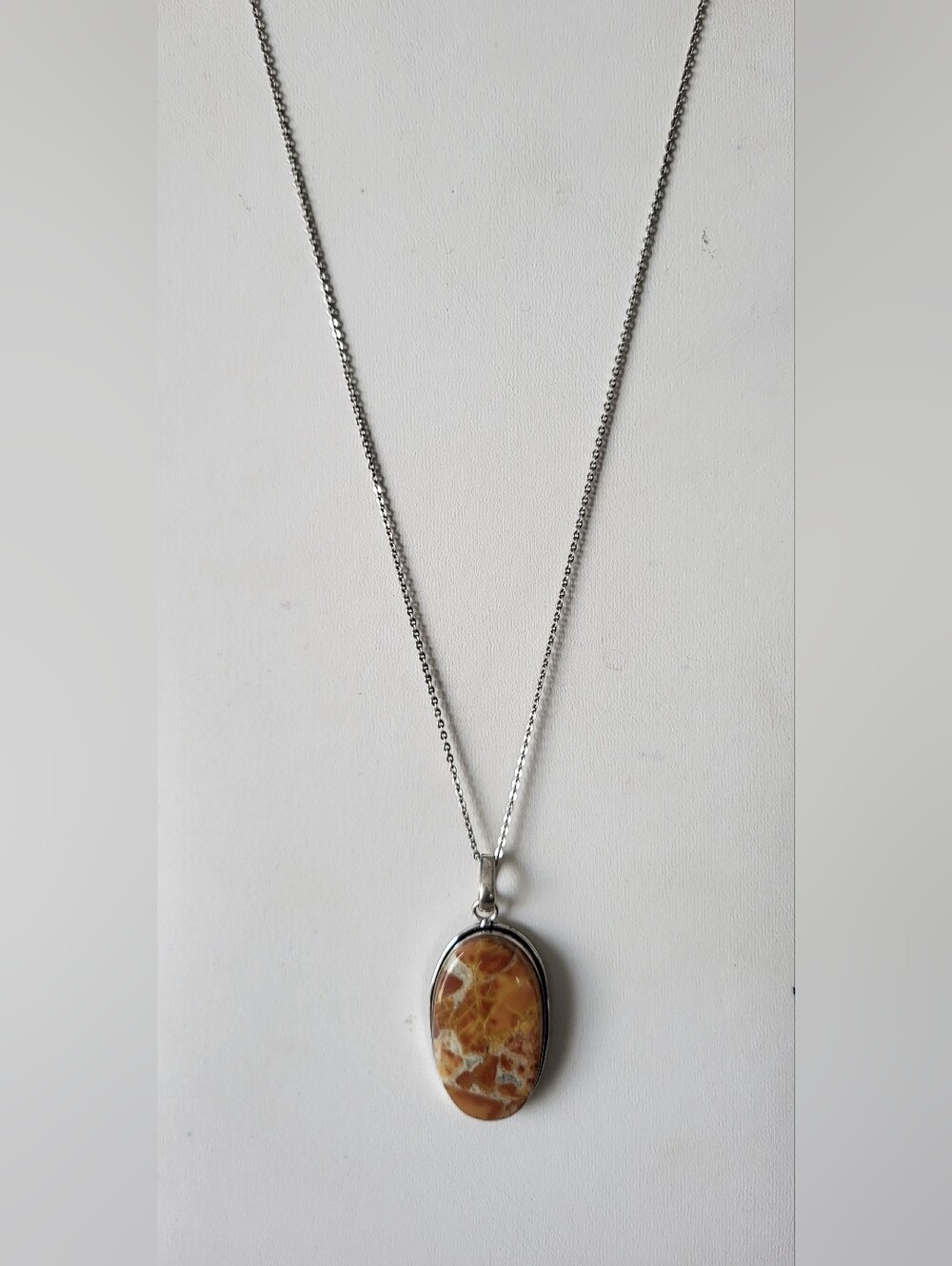 Maligano Jasper Natural Stone Pendant On Vintage Italian Silver Chain